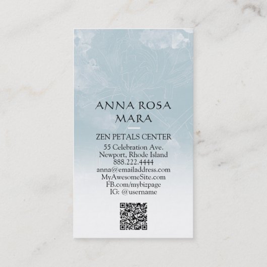 *~*フローラダスティブルーフラワーカラーQRロゴ写真 名刺 (裏面)