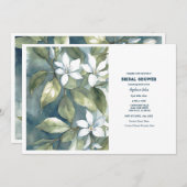 フローラダスティブルーブライダルシャワー結婚ズグリーン 招待状 (正面/裏面)