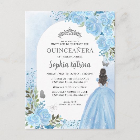 フローラダスティブループリンセス誕生日キンセアニェラ インビテーションポストカード (正面)