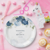 フローラダスティブルーホワイトウェディングシャワー ペーパープレート (パーティー)