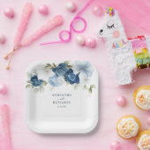 フローラダスティブルーホワイトウェディングシャワー ペーパープレート (パーティー)