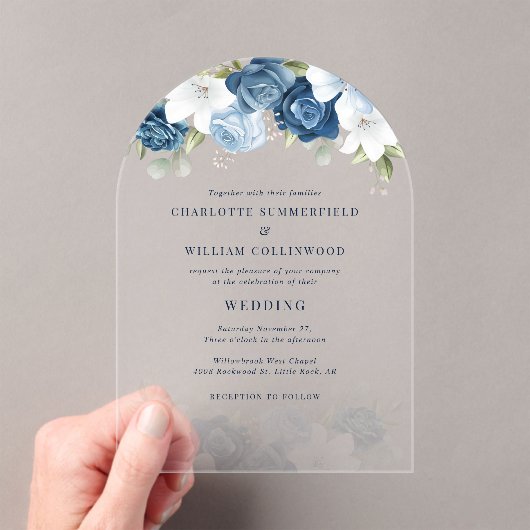 フローラダスティブルーボタニッ結婚クス アクリル招待状 (インサイチュ (ポータブル))