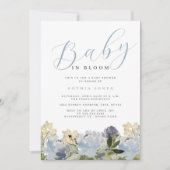 フローラダスティブルーボーイベビーイン開花ベビーシャワー 招待状 (正面)