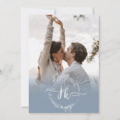 フローラダスティブルーモノグラム写真QRコード結婚ズ 招待状 (裏面)