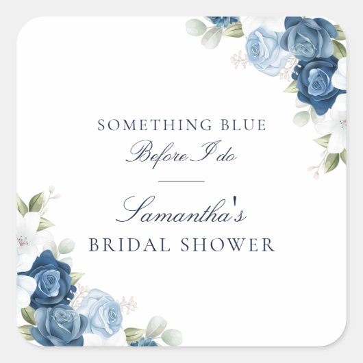 フローラダスティブルー前にスクリプトブライダルシャワー スクエアシール (正面)