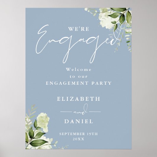 フローラダスティブルー婚約パーティウェルカムサイン ポスター (正面)