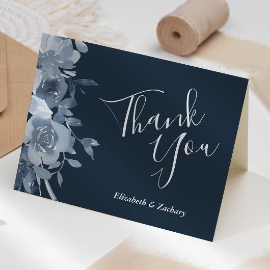 フローラダスティブルー結婚ネイビーありがとう カード