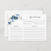 フローラダスティブルー開花ブライダルシャワーレシピ エンクロージャーカード (正面/裏面)