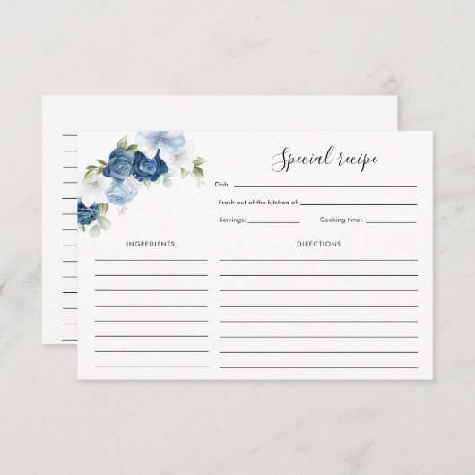 フローラダスティブルー開花ブライダルシャワーレシピ エンクロージャーカード (正面/裏面)
