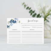 フローラダスティブルー開花ブライダルシャワーレシピ エンクロージャーカード (スタンド正面)