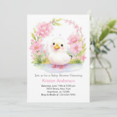 フローラダック魅惑ピンクの女の子の赤ちゃんシャワー 招待状 (スタンド正面)
