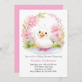 フローラダック魅惑ピンクの女の子の赤ちゃんシャワー 招待状 (正面/裏面)