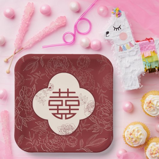 フローラダブル中国のハピ結婚ネス ペーパープレート (パーティー)