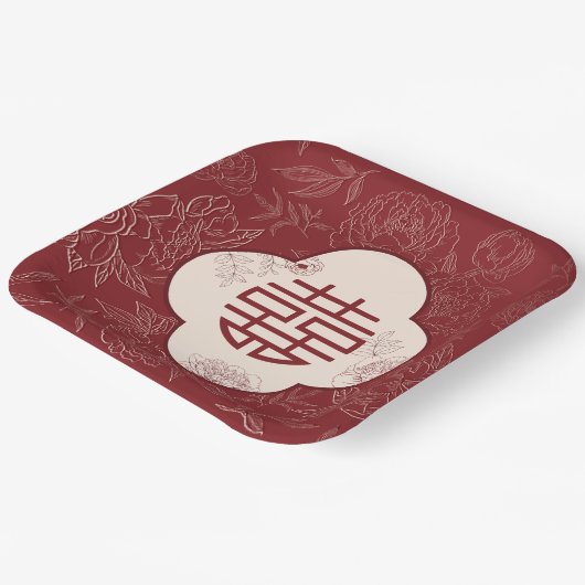 フローラダブル中国のハピ結婚ネス ペーパープレート (傾斜あり)