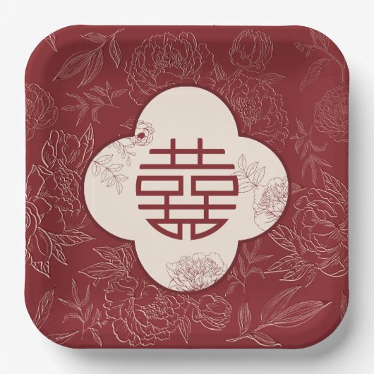 フローラダブル中国のハピ結婚ネス ペーパープレート (正面)