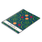 フローラダマスクスンフラワーボホーネイビーブルーフォークアート ノートブック (左側)