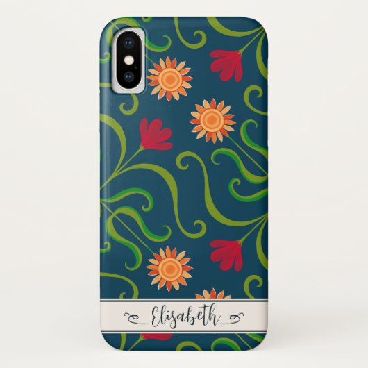 フローラダマスクスンフラワーボホーネイビーブルーフォークアート Case-Mate iPhoneケース (裏面)