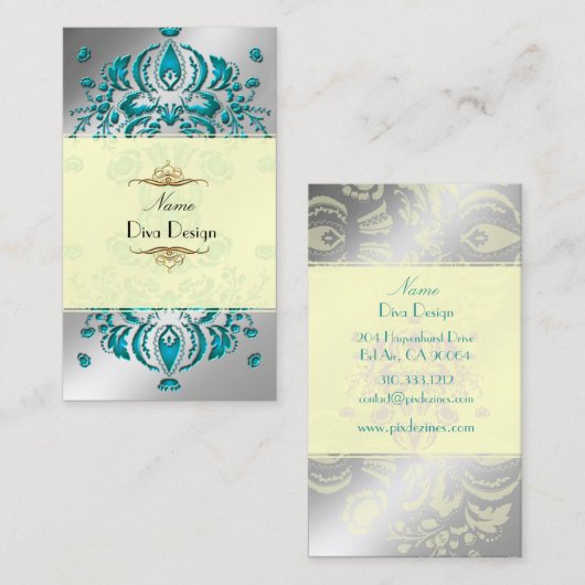 フローラダマスクティール(緑がかった色)/シルバフェイクー 名刺 (正面/裏面)