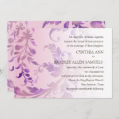 フローラダマスクピンクとパープル結婚式招待状 招待状 (正面/裏面)