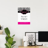 フローラダマスクポスターサロン白黒ピンク ポスター (ホームオフィス)