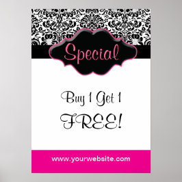 フローラダマスクポスターサロン白黒ピンク ポスター