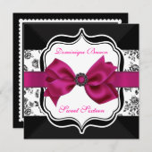 フローラダマスク招待状（ピンクボウ） 招待状 (正面/裏面)