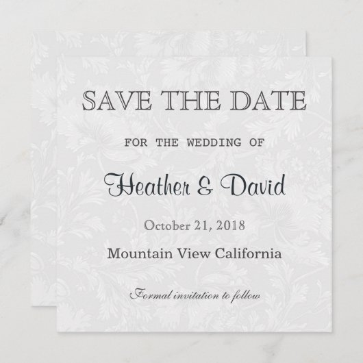 フローラダマスク日付の保存結婚式招待状 セーブザデート (正面/裏面)