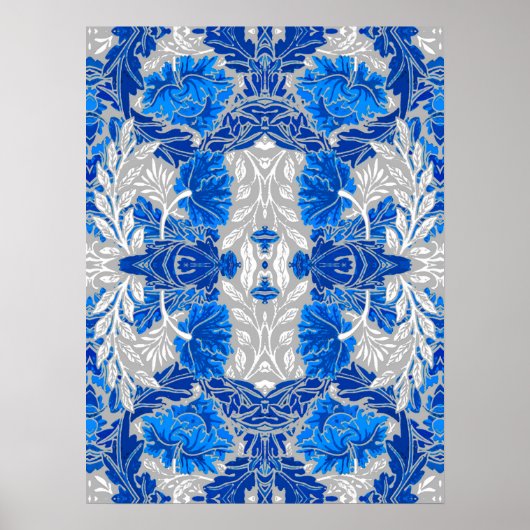 フローラダマスク、サファイアブルーとグレー ポスター (正面)