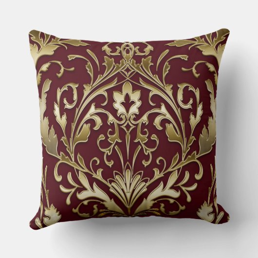 フローラダマスク,ブルゴーニュと金ゴールド,エレガントヴィンテージ クッション (裏面)