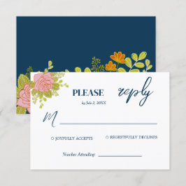 フローラダークネイビー結婚ブルーズ植物学 出欠カード