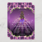 フローラダークパープル金ゴールドグラムプリンセスキンセアニェラ 招待状 (正面/裏面)