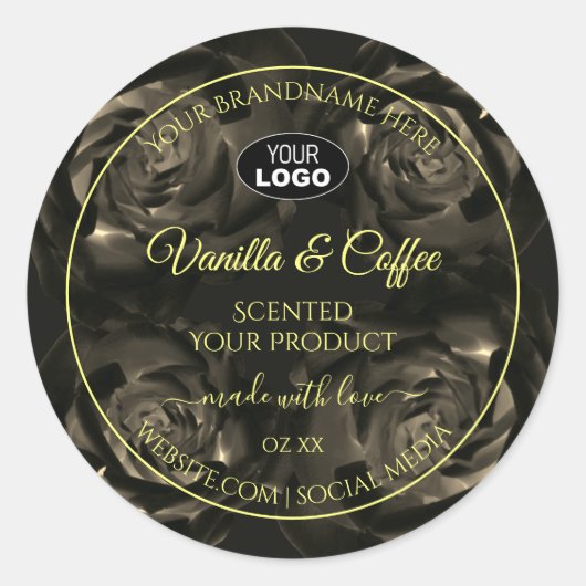 フローラダークブラウンバラ製品ラベル（ロゴ付き） ラウンドシール (正面)