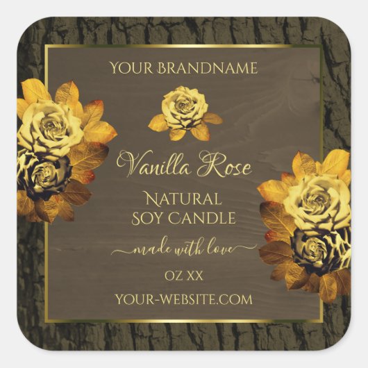 フローラダークブラウン樹皮粒製品ラベル スクエアシール (正面)