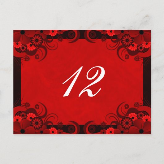 フローラダークレッドゴシック披露宴テーブル番号カード ポストカード (正面)