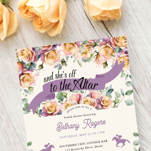 フローラダービーブライダルシャワーパープルイエローローズ 招待状