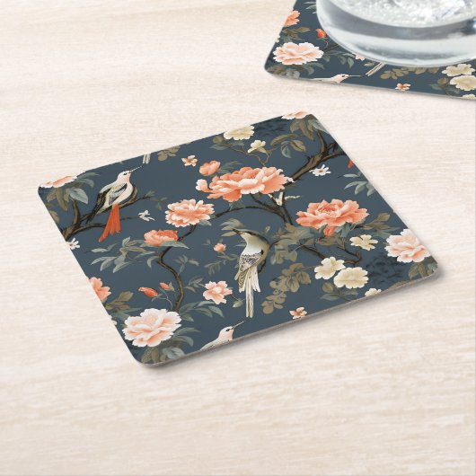 フローラチノイスリーオンデニムブルー スクエアペーパーコースター (アングル)