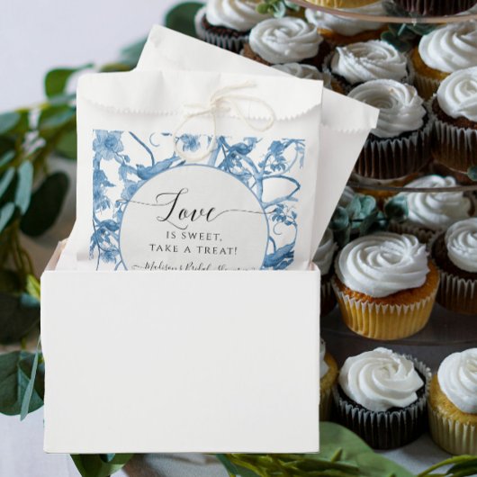 フローラチノイスリーブルー&ホワイトトワールブライダル フェイバーバッグ