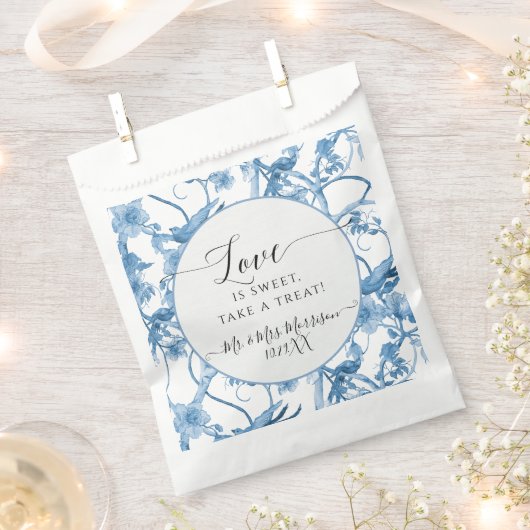 フローラチノワセリーブルーと白エレガントな結婚式 フェイバーバッグ (クリップ留めされた状態)