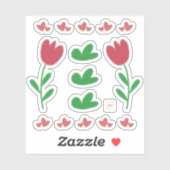 フローラチューリップハートの赤と緑の茂み シール (シート)
