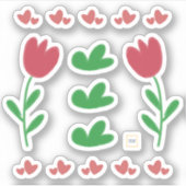 フローラチューリップハートの赤と緑の茂み シール (正面)