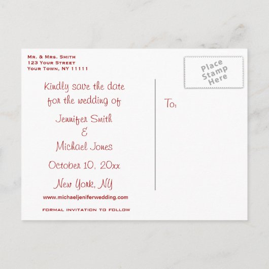 フローラチューリップ日付の結婚保存 案内ポストカード (裏面)