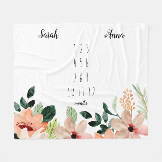 フローラツインガールズマイルストーンブランケット フリースブランケット (正面(横))