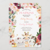 フローラツインサファリアニマルズカボチャ赤ちゃんシャワー 招待状 (正面/裏面)