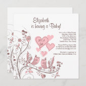 フローラツリーバード&ハートズベビーシャワー招待状 招待状 (正面/裏面)
