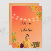 フローラツートーンオレンジ色のドルキの夜の招待 招待状 (正面/裏面)