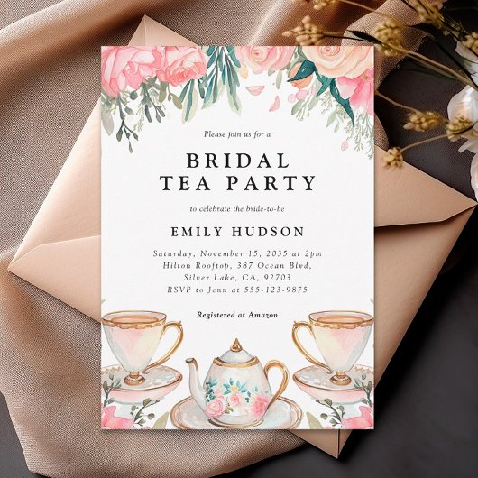 フローラティーエレガントパーティーブライダルシャワー招待 招待状