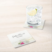 フローラティーカップとピンクのバラ結婚ズ スクエアペーパーコースター (インサイチュ)