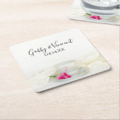 フローラティーカップとピンクのバラ結婚ズ スクエアペーパーコースター (アングル)