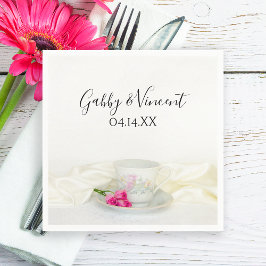 フローラティーカップとピンクのバラ結婚ズ スタンダードカクテルナプキン