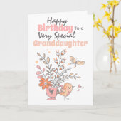 フローラティーカップの鳥が孫娘に願いを告げる カード (黄色い花)